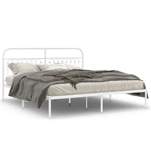 Bedframe met hoofdbord metaal wit 183×203 cm Bedframe met hoofdbord metaal wit 183×203 cm