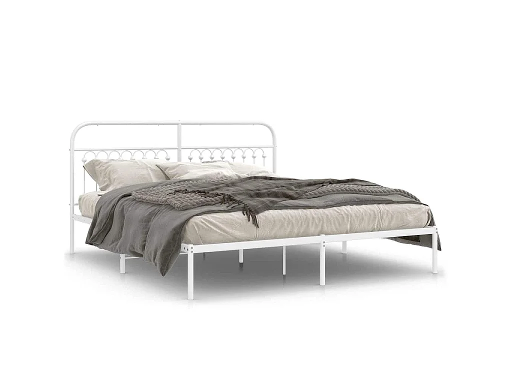 Bedframe met hoofdbord metaal wit 183x203 cm