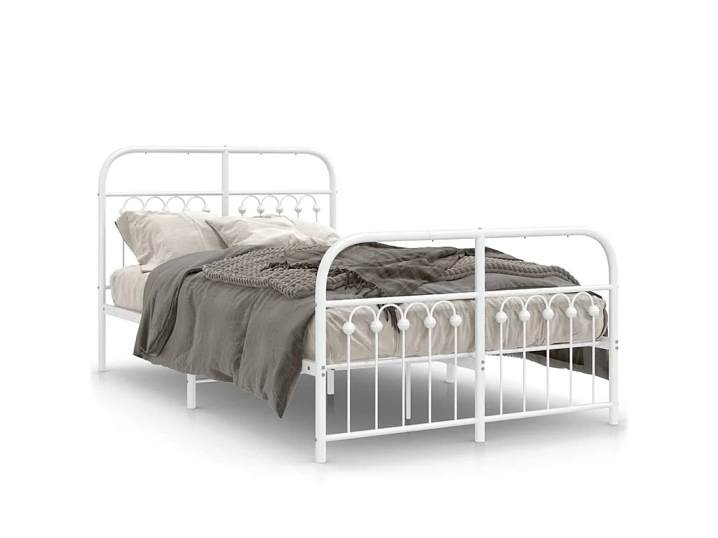 Bedframe met hoofd- en voeteneinde metaal wit 120 x 190 cm