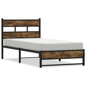 Bedframe zonder matras metaal gerookt eikenkleurig 107×203 cm