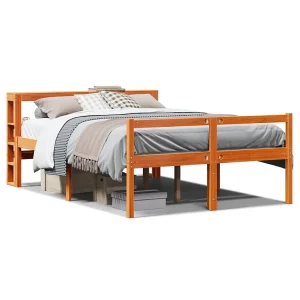 Bedframe met hoofdbord massief grenenhout wasbruin 135×190 cm Bedframe met hoofdbord massief grenenhout wasbruin 135×190 cm