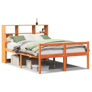 Bed met boekenkast zonder matras hout wasbruin 150×200 cm Bed met boekenkast zonder matras hout wasbruin 150×200 cm
