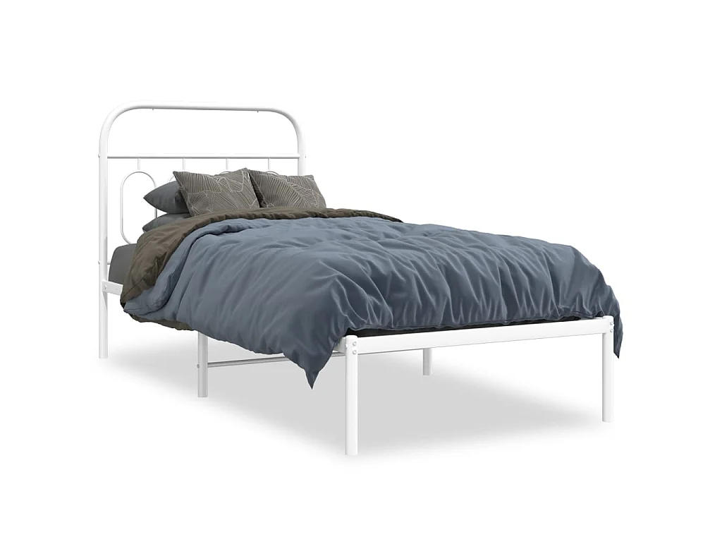 Bedframe met hoofdbord metaal wit 90x190 cm