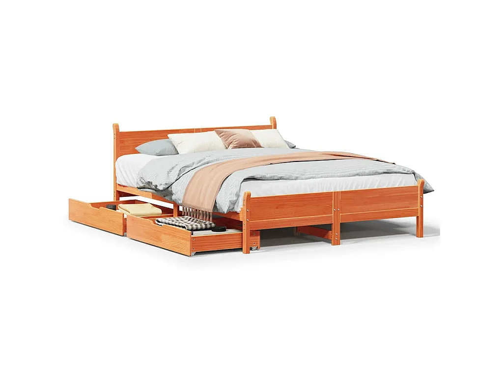 Bedframe zonder matras massief grenenhout wasbruin 120x200 cm