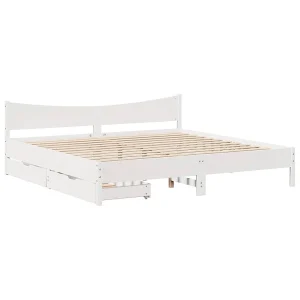 Bedframe met lades massief grenenhout wit 180×200 cm Bedframe met lades massief grenenhout wit 180×200 cm