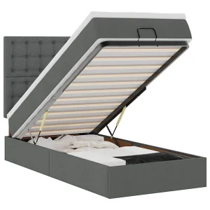 Bed met matras 90×200 cm stof donkergrijs