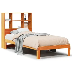 Bed met boekenkast zonder matras grenenhout wasbruin 75×190 cm Bed met boekenkast zonder matras grenenhout wasbruin 75×190 cm