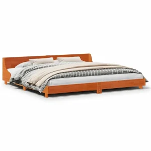 Bedframe zonder matras massief grenenhout wasbruin 200×200 cm