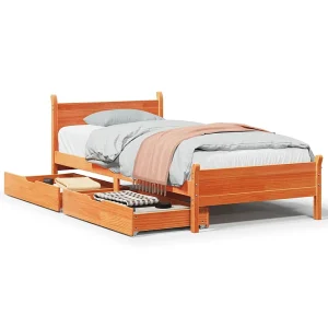Bedframe zonder matras massief grenenhout wasbruin 75×190 cm Bedframe zonder matras massief grenenhout wasbruin 75×190 cm