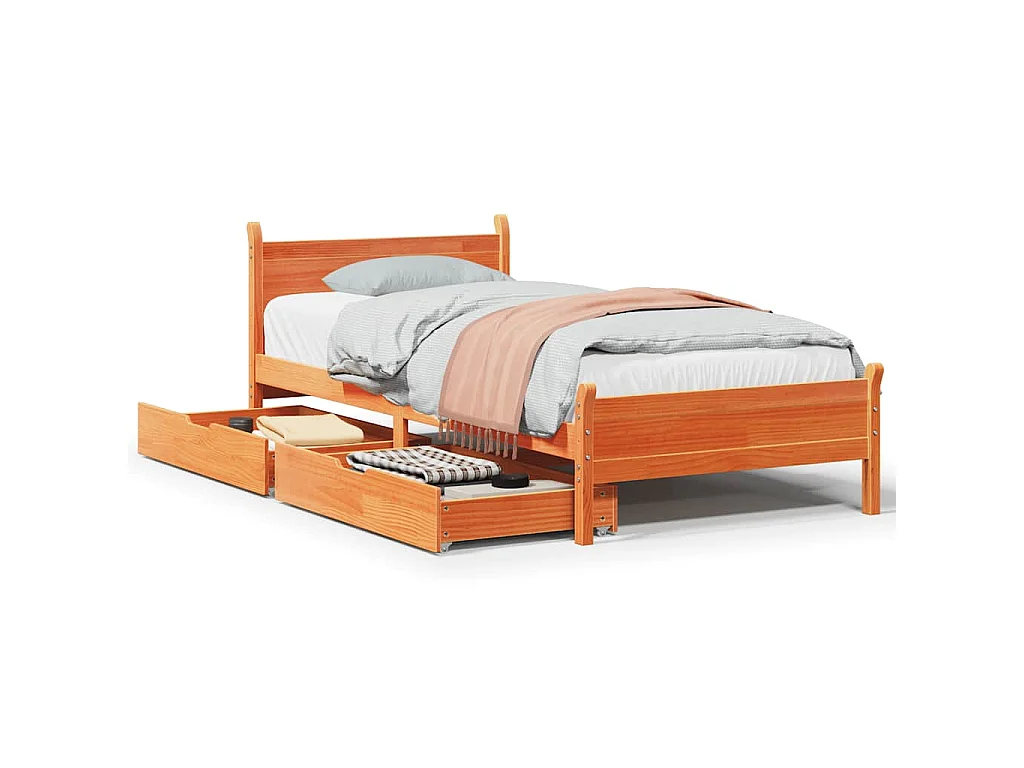 Bedframe zonder matras massief grenenhout wasbruin 75x190 cm