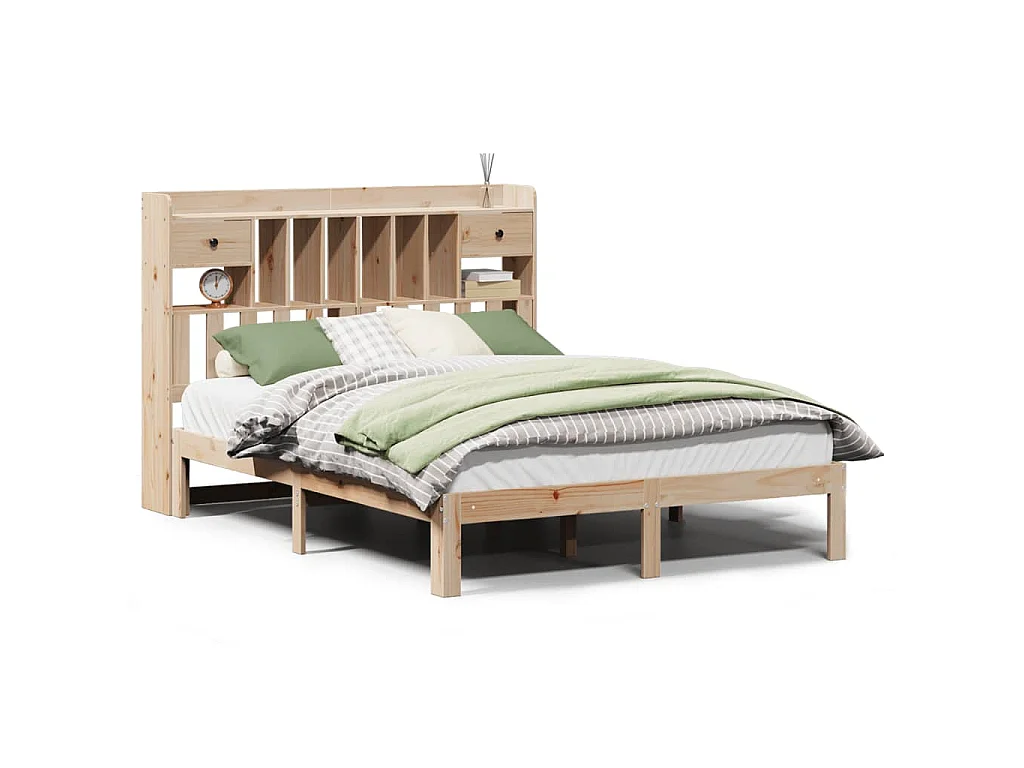 Bed met boekenkast zonder matras massief grenenhout 140x190 cm