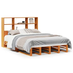 Bed met boekenkast zonder matras hout wasbruin 120×190 cm Bed met boekenkast zonder matras hout wasbruin 120×190 cm