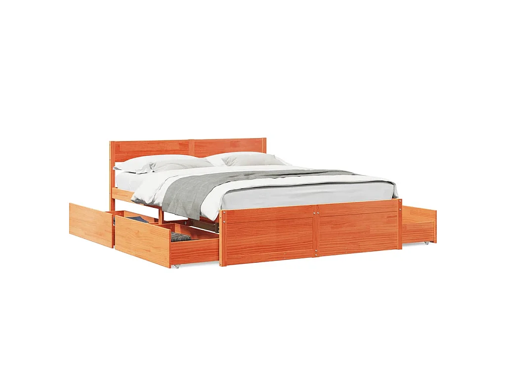 Bedframe zonder matras massief grenenhout wasbruin 160x200 cm
