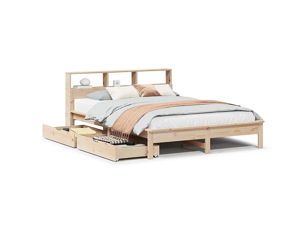 Bed met boekenkast zonder matras massief grenenhout 120x190 cm