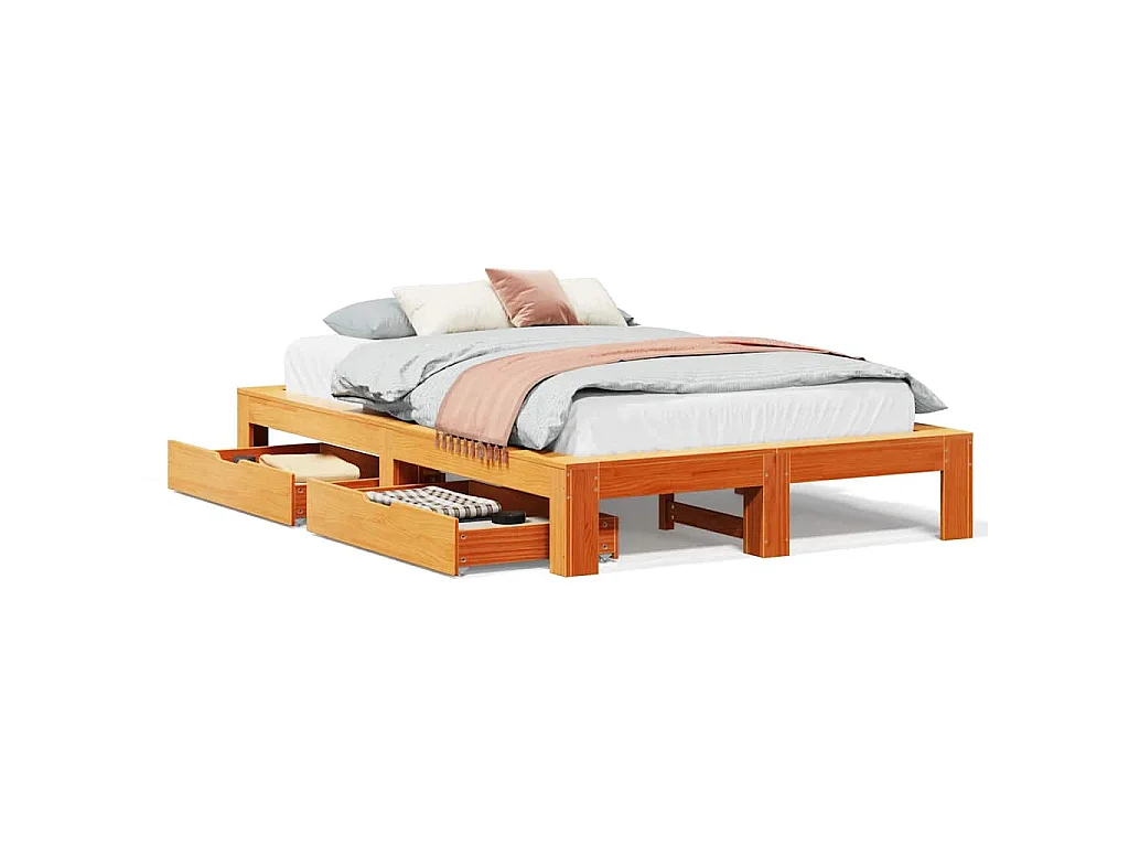 Bedframe zonder matras massief grenenhout wasbruin 120x200 cm