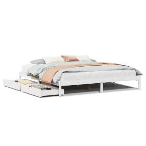 Bedframe zonder matras massief grenenhout wit 180×200 cm