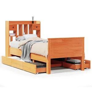Bed met boekenkast zonder matras grenenhout wasbruin 75×190 cm Bed met boekenkast zonder matras grenenhout wasbruin 75×190 cm