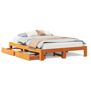Bedframe zonder matras massief grenenhout wasbruin 150×200 cm Bedframe zonder matras massief grenenhout wasbruin 150×200 cm