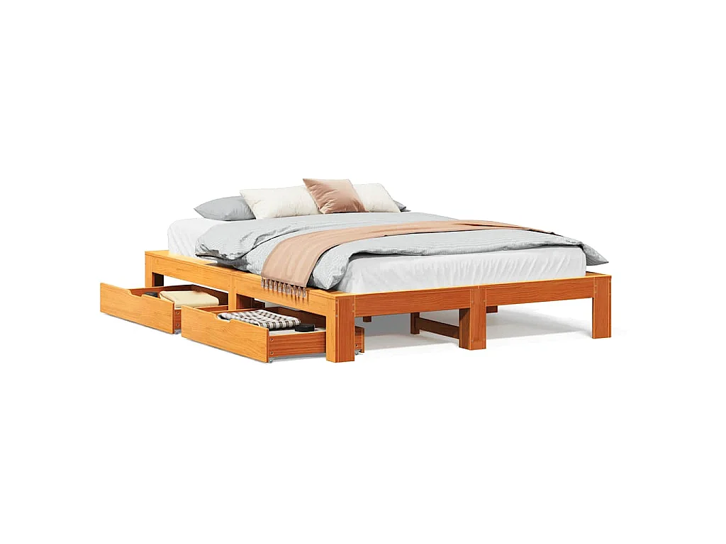 Bedframe zonder matras massief grenenhout wasbruin 150x200 cm