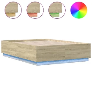 Bedframe met LED-verlichting sonoma eikenkleurig 135×190 cm Bedframe met LED-verlichting sonoma eikenkleurig 135×190 cm