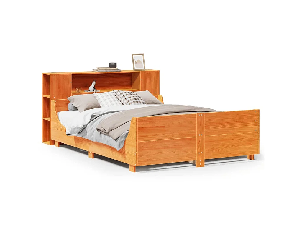 Bed met matras massief grenenhout wasbruin 140x190 cm