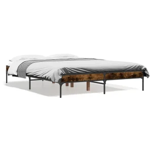 Bedframe bewerkt hout metaal gerookt eikenkleurig 120×200 cm Bedframe bewerkt hout metaal gerookt eikenkleurig 120×200 cm