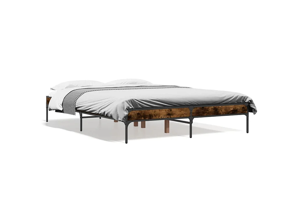 Bedframe bewerkt hout metaal gerookt eikenkleurig 120x200 cm