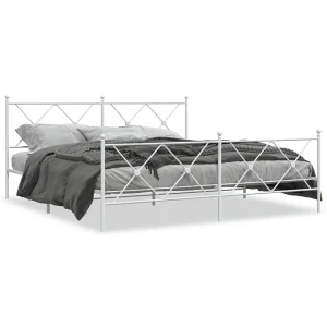 Bedframe met hoofd- en voeteneinde metaal wit 183×213 cm Bedframe met hoofd- en voeteneinde metaal wit 183×213 cm