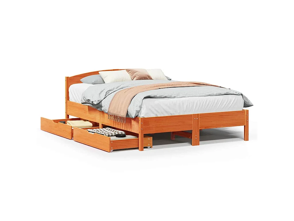 Bedframe zonder matras massief grenenhout wasbruin 140x200 cm