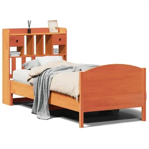 Bed met boekenkast zonder matras grenenhout wasbruin 75×190 cm Bed met boekenkast zonder matras grenenhout wasbruin 75×190 cm