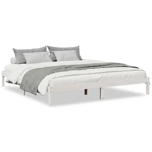 Bedframe extra lang zonder matras grenenhout wit 180×220 cm Bedframe extra lang zonder matras grenenhout wit 180×220 cm