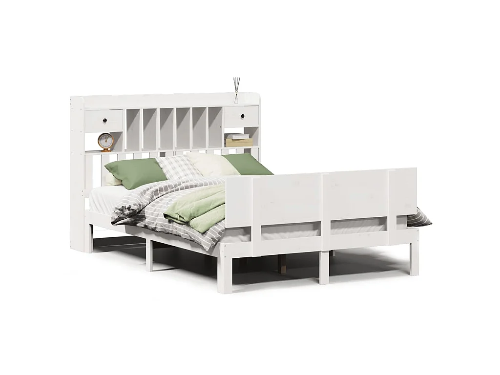 Bed met boekenkast zonder matras grenenhout wit 150x200 cm