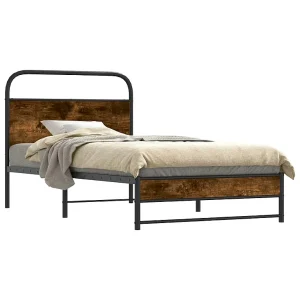 Bedframe zonder matras bewerkt hout gerookt eiken 90×190 cm Bedframe zonder matras bewerkt hout gerookt eiken 90×190 cm