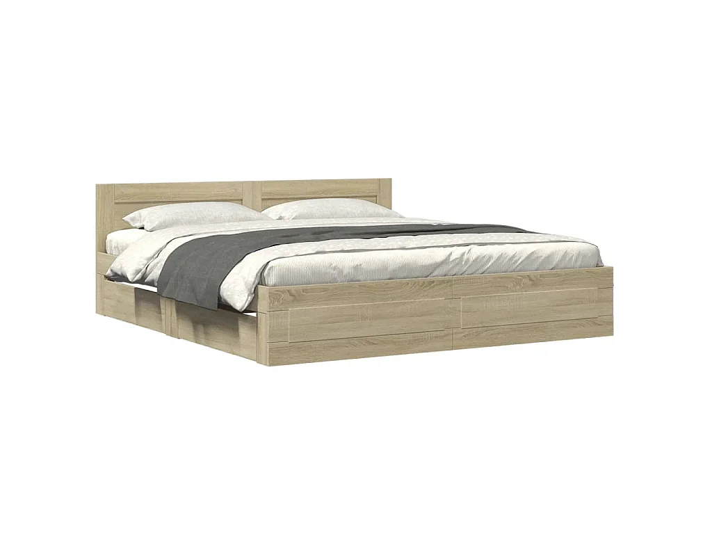 Bedframe met hoofdeinde bewerkt hout sonoma eiken 200x200 cm