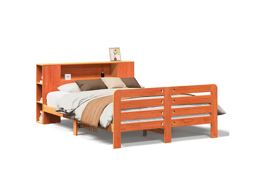 Bed met matras massief grenenhout wasbruin 140x190 cm