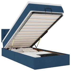 Bed poef met matras en LED's 90×200 cm stof blauw Bed poef met matras en LED's 90×200 cm stof blauw