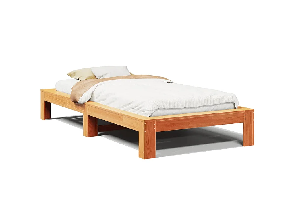 Bedframe zonder matras massief grenenhout wasbruin 90x200 cm