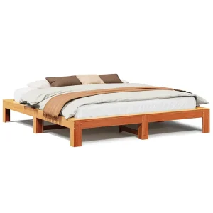 Bedframe zonder matras massief grenenhout wasbruin 180×200 cm