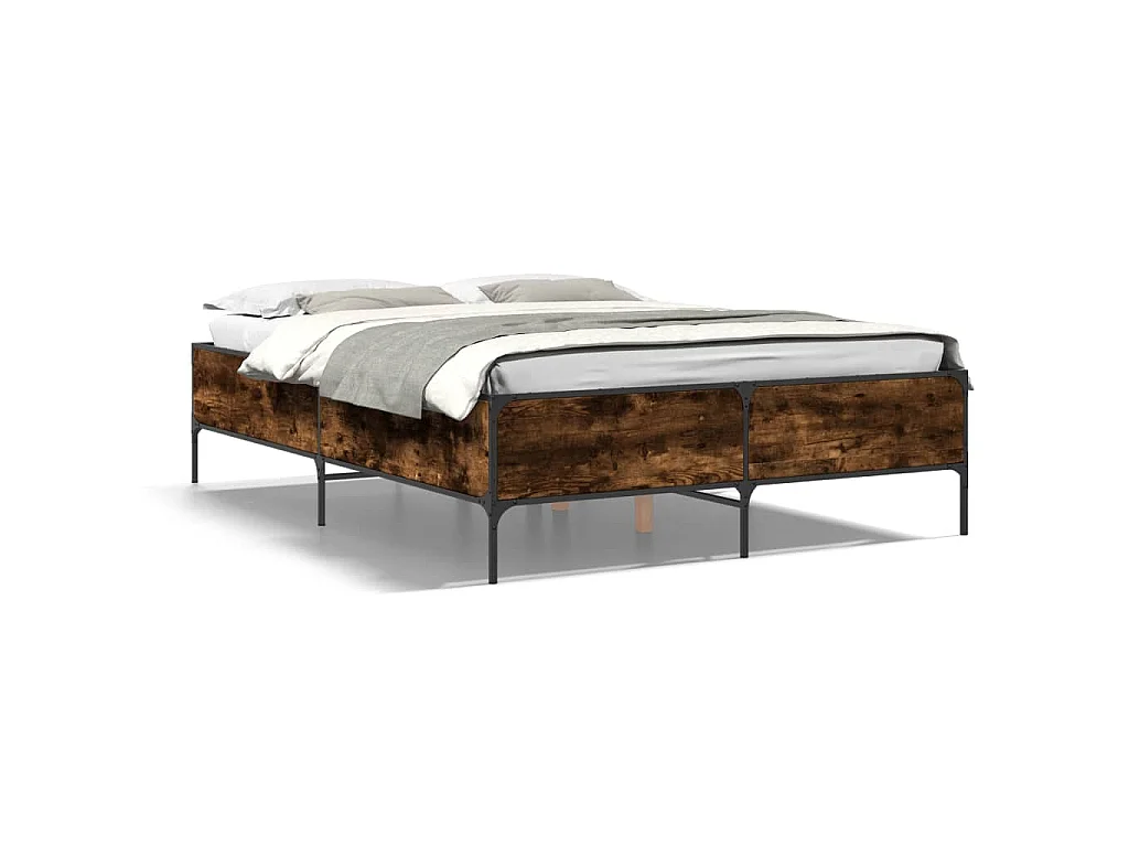 Bedframe bewerkt hout metaal gerookt eikenkleurig 140x190 cm