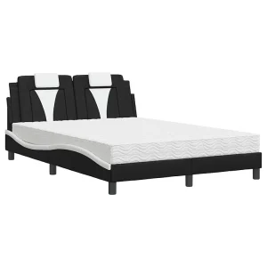 Bed "Viana" met matras kunstleer zwart en wit 140×190 cm Bed "Viana" met matras kunstleer zwart en wit 140×190 cm