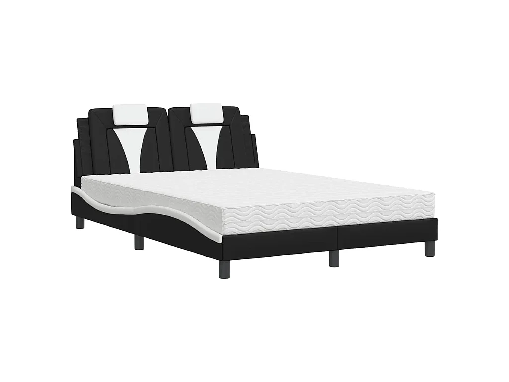 Bed "Viana" met matras kunstleer zwart en wit 140x190 cm