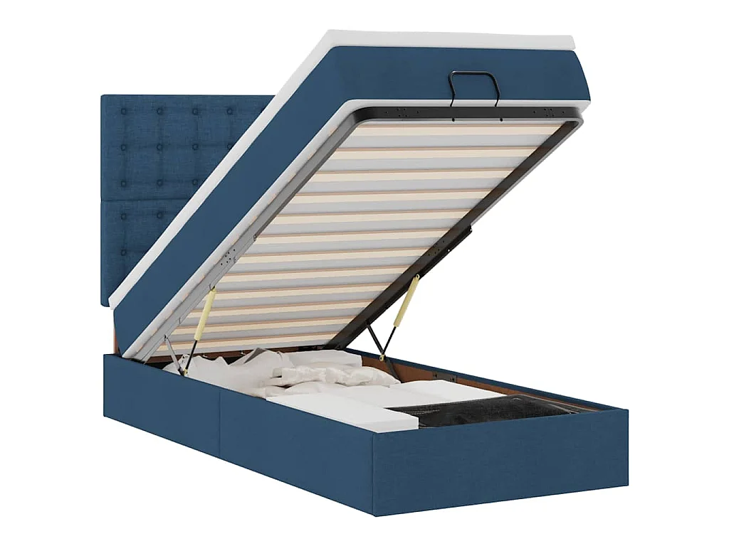Bed met matras 90x200 cm stof blauw