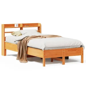 Bedframe zonder matras massief grenenhout wasbruin 75×190 cm Bedframe zonder matras massief grenenhout wasbruin 75×190 cm