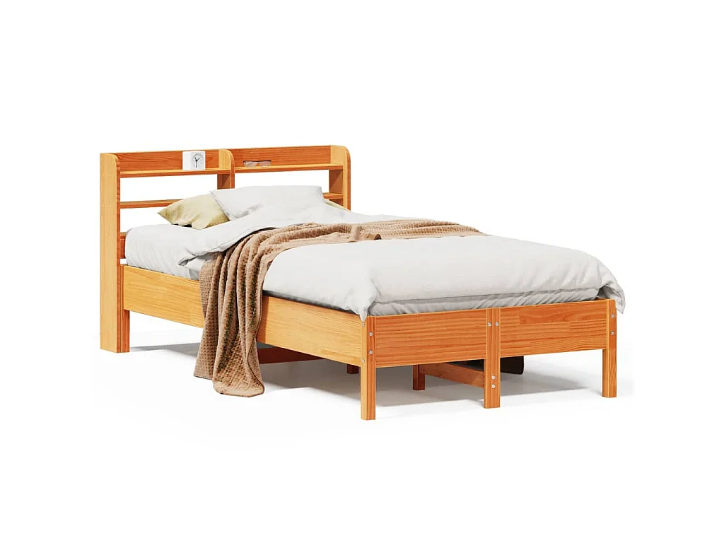 Bedframe zonder matras massief grenenhout wasbruin 75x190 cm