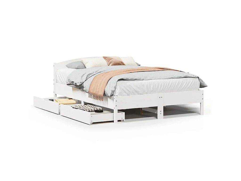 Bedframe zonder matras massief grenenhout wit 140x190 cm