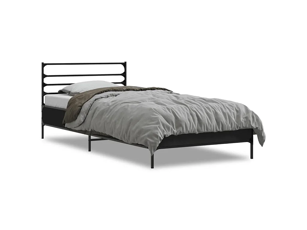 Bedframe bewerkt hout en metaal zwart 75x190 cm