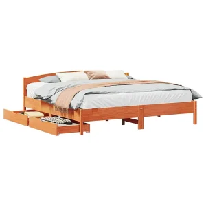 Bedframe zonder matras massief grenenhout wasbruin 200×200 cm Bedframe zonder matras massief grenenhout wasbruin 200×200 cm