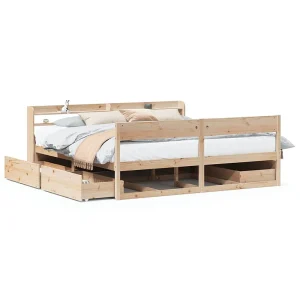 Bedframe zonder matras massief grenenhout 200×200 cm Bedframe zonder matras massief grenenhout 200×200 cm