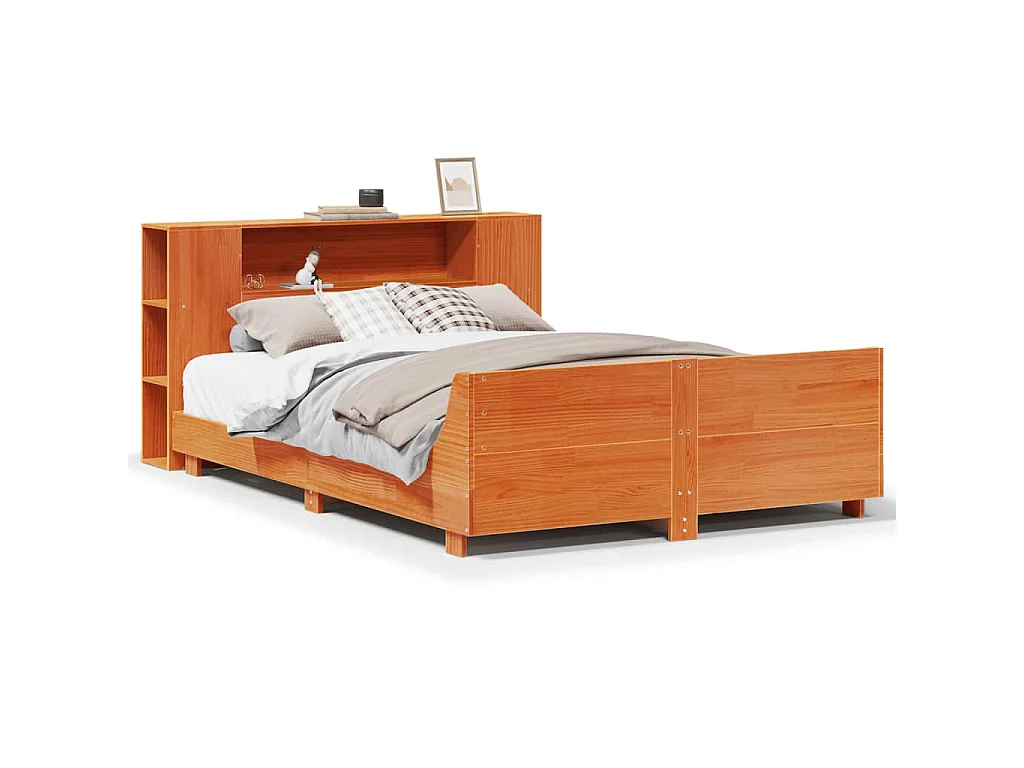 Bed met matras massief grenenhout wasbruin 140x190 cm