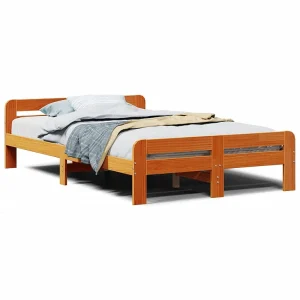 Bedframe zonder matras massief grenenhout wasbruin 135×190 cm Bedframe zonder matras massief grenenhout wasbruin 135×190 cm